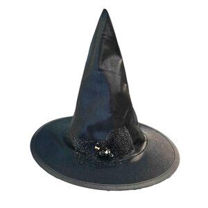 Witch Hat with Black Crystal Accented Cat Pearlized Ball and Tulle Applique